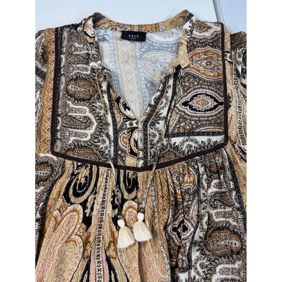 Vici Paisley Print Tassel Tie Long Sleeve Blouse Top Small Boho Chic - Picture 9 of 13